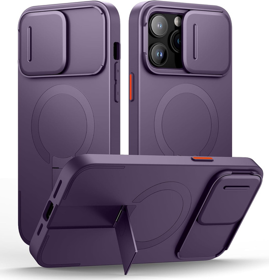 Etui SURITCH magnetyczne do iPhone 14 Pro Max – z osłoną aparatu i podstawką - fioletowe
