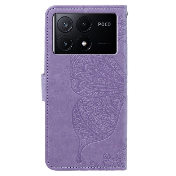 Etui z klapką do Xiaomi Poco F6 Pro, Butterfly, fioletowe