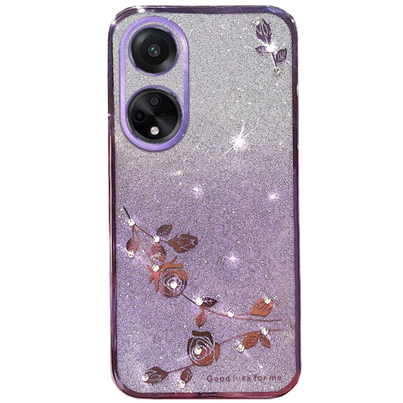 Etui do Oppo A58 4G, Glitter Flower, fioletowe