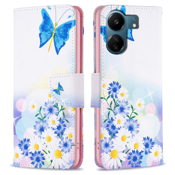 Etui z klapką do Xiaomi Redmi 13C / Poco C65, Wallet, Butterfly & Flowers białe