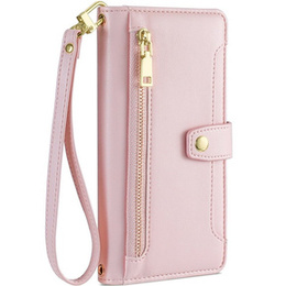 Etui z klapką do iPhone 14, Wallet Zipper Pocket, różowe