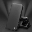 Etui z klapką do iPhone 17 Pro Max, QIALINO skórzane portfelowe - czarne
