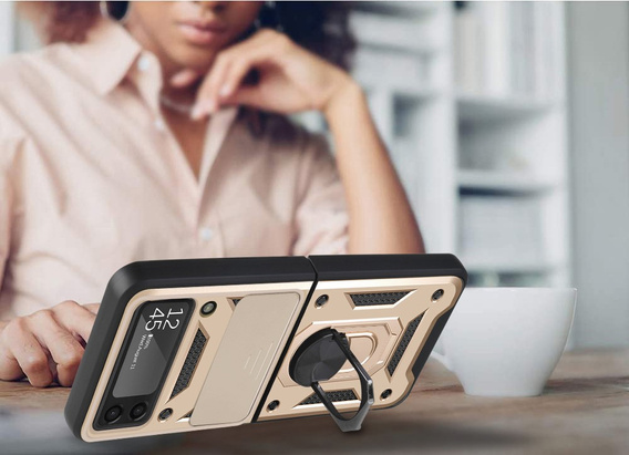 Etui pancerne do Samsung Galaxy Z Flip3 5G, CamShield Slide, złote