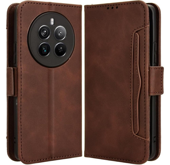 Etui z klapką do Realme 12+ Plus 5G, Card Slot, brązowe