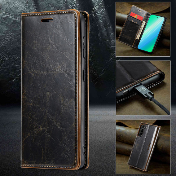 Etui z klapką do Samsung Galaxy S23, ERBORD Waxy Wallet, brązowe