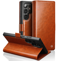 Etui z klapką do Samsung Galaxy S25 Ultra, QIALINO Leather Wallet, brązowe