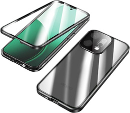 Etui do Oppo Reno 14, Magnetic Dual Glass, przezroczyste z czarnymi bokami