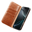 Etui ze skóry z klapką QIALINO Genuine Cow Leather do iPhone 17 Pro Max, brązowy