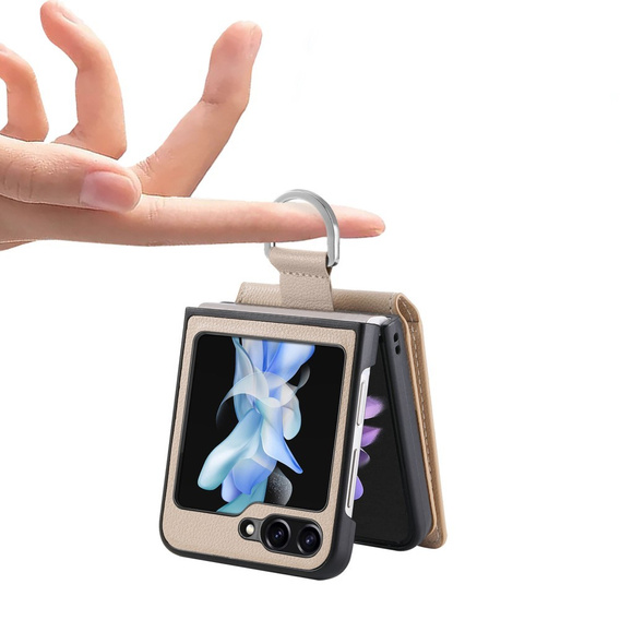 Etui do Samsung Galaxy Z Flip7 FE / Z Flip6, Card Slot Ring Case, beżowe