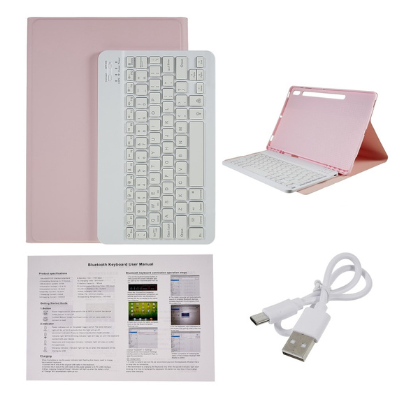 Etui z klawiaturą do Galaxy Tab S7+ Plus / S8+ Plus /S7 FE T730 T733, Pen Slot, różowe rose gold