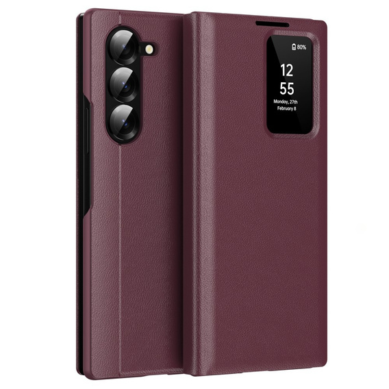 Etui z klapką do Samsung Z Fold5 5G, Smart View Wallet, bordowe