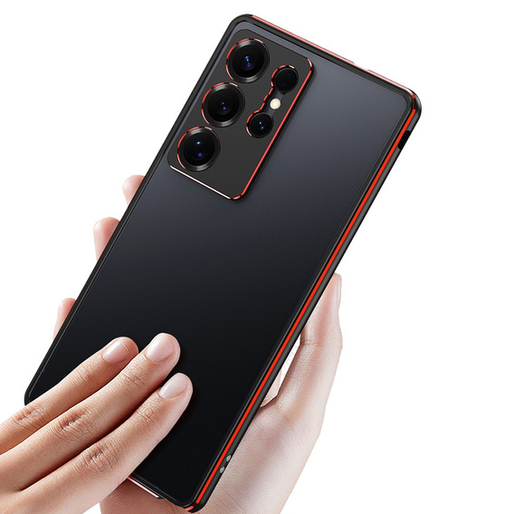 Etui bumper z metalową ramką do Samsung Galaxy S25 Ultra – czarno-czerwone