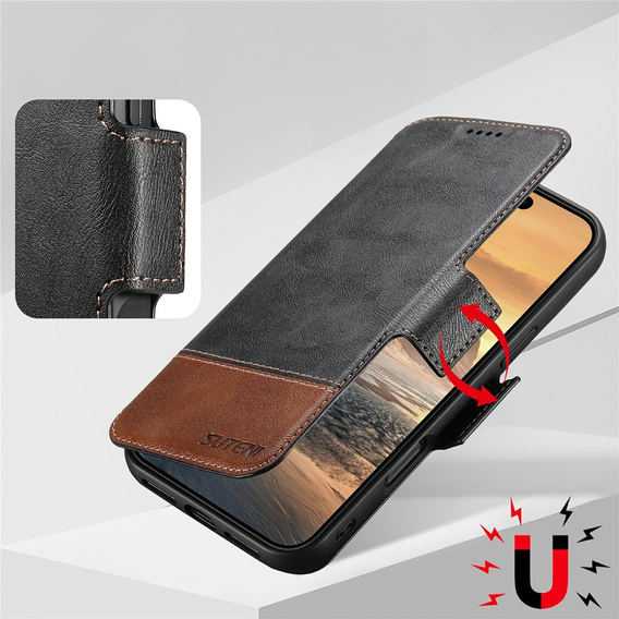 Etui z klapką 2w1 do iPhone 17 Pro Max, SUTENI, do MagSafe, czarne