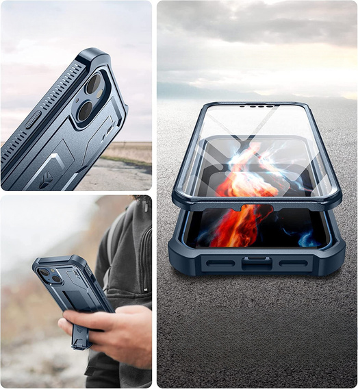 Etui pancerne do iPhone 13 / 14, Dexnor Full Body, granatowe
