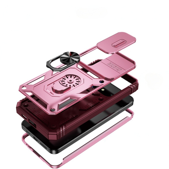 Etui pancerne do Samsung Galaxy S24+ Plus, CamShield Slide, różowe / czerwone