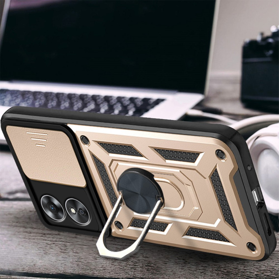 Etui pancerne do Oppo A17, CamShield Slide, złote