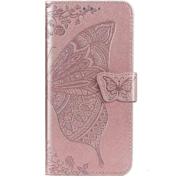 Etui z klapką do Realme Note 50, Butterfly, różowe rose gold