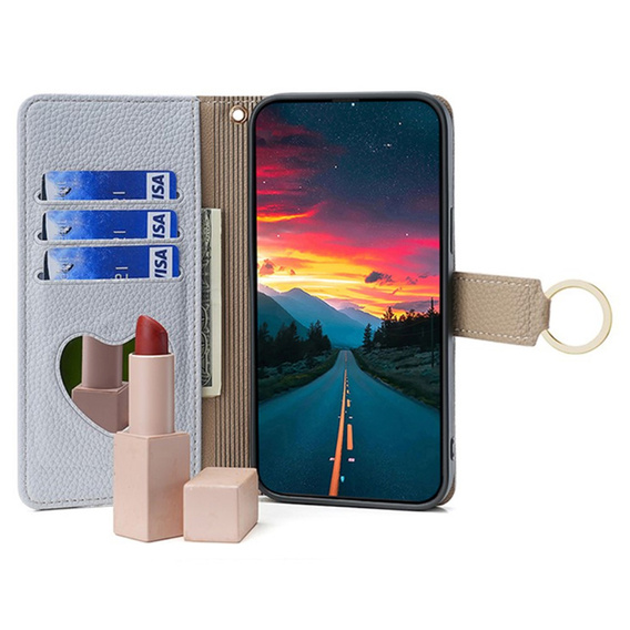 Etui z klapką do Samsung Galaxy M15 5G, Wallet Zipper Pocket, z lusterkiem, niebieskie