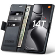 Etui do Xiaomi 14T Pro, ERBORD Glossy Litchi, portfel z klapką, czarne