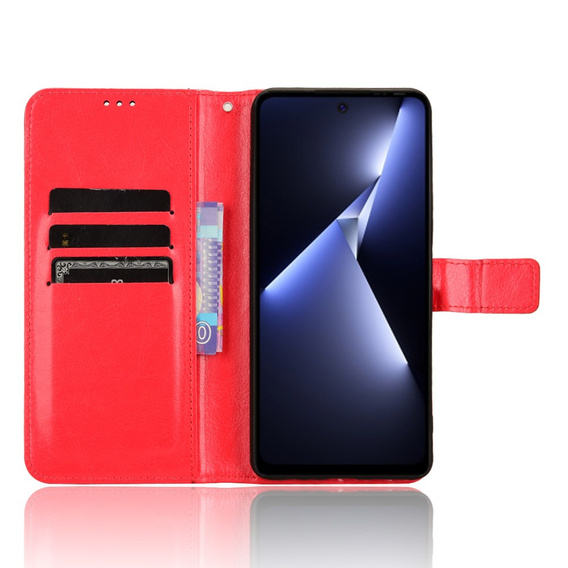 Etui z klapką do Tecno Pova 5 Pro 4G, Crazy Horse Wallet, czerwone