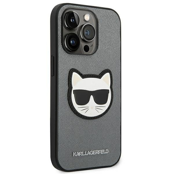 Etui Karl Lagerfeld do iPhone 14 Pro Max, Saffiano Choupette Head Patch, srebrne