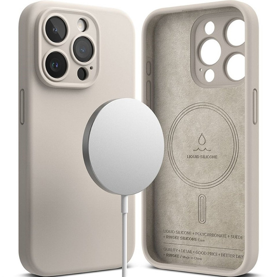 Etui Ringke do iPhone 15 Pro Max, Silicone MagSafe, szare