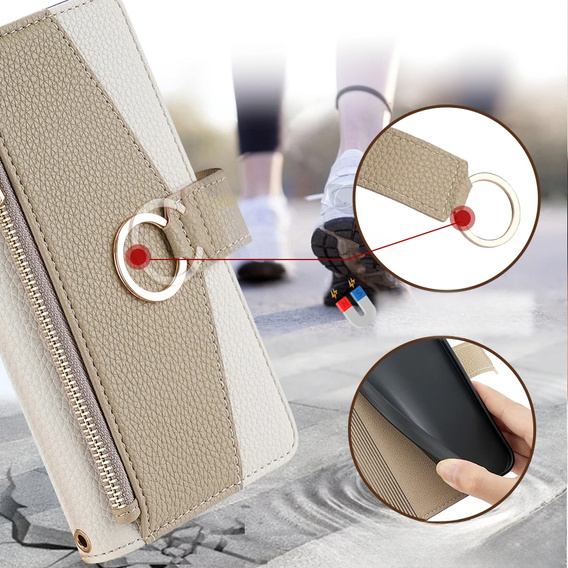 Etui z klapką do Honor Magic 6 Lite 5G, Wallet Zipper Pocket, z lusterkiem, białe