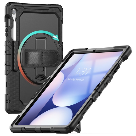 Wytrzymałe etui z paskiem na ramię do Samsung Galaxy Tab S10 FE+ (SM‑X620/X626B) - czarne