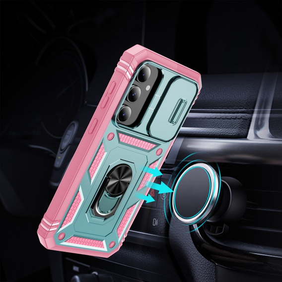 Etui pancerne do Samsung Galaxy S23 FE, CamShield Slide, zielone / różowe