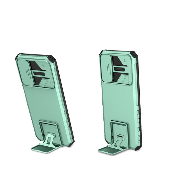 Etui pancerne do Samsung Galaxy A14 4G/5G, Camshield z podstawką, Zielone