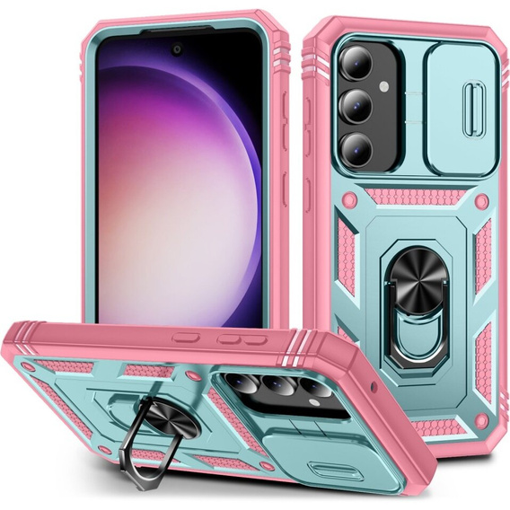 Etui pancerne do Samsung Galaxy S23 FE, CamShield Slide, zielone / różowe