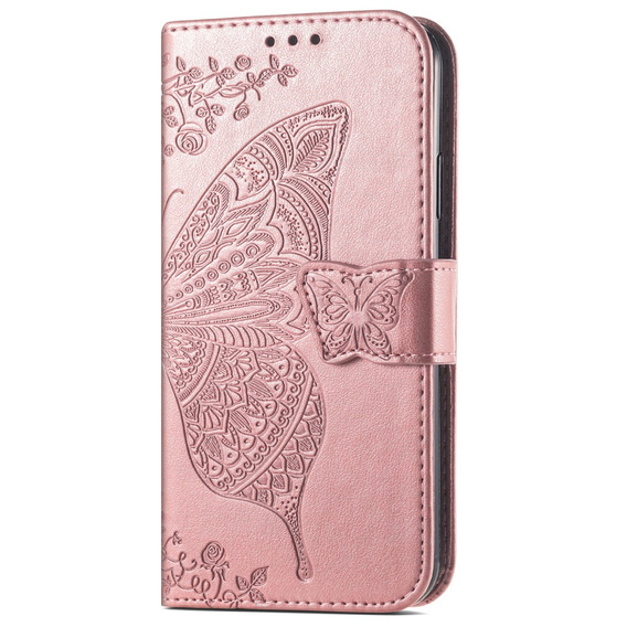 Etui z klapką do Samsung Galaxy S25 FE, Butterfly, różowe rose gold