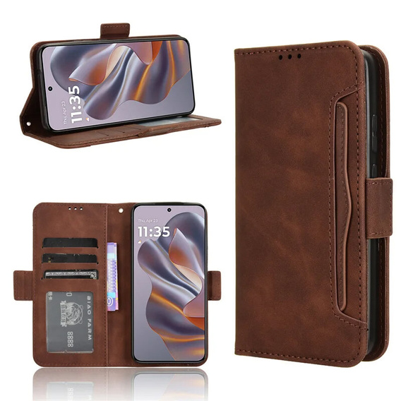 Etui z klapką do Motorola Edge 50 Neo / Motorola ThinkPhone 25, Card Slot, brązowe