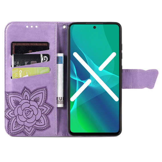 Zestaw Etui do Samsung Galaxy A54 5G, z klapką portfel, Motyl, Fioletowe + szkło