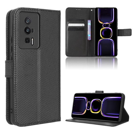 Etui z klapką do Poco F5 Pro 5G, Wallet Smart Magnet, czarne