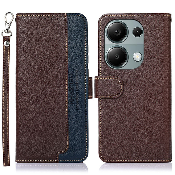 Etui z klapką do Xiaomi Redmi Note 13 Pro 4G / Xiaomi Redmi Note 14S / Xiaomi Poco M6 Pro 4G, KHAZNEH RFID, brązowe / niebieskie