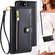 Etui z klapką do iPhone 16E, Wallet Zipper Pocket, czarne