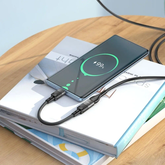 Adapter HOCO U107 OTG USB-C do Lightning 3A – 0,1 m, czarny