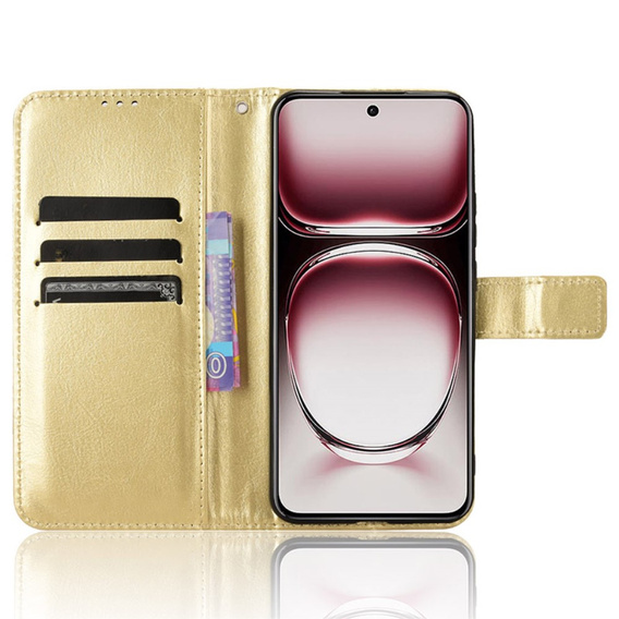 Etui z klapką do Oppo Reno 12 Pro, Crazy Horse Wallet, złote