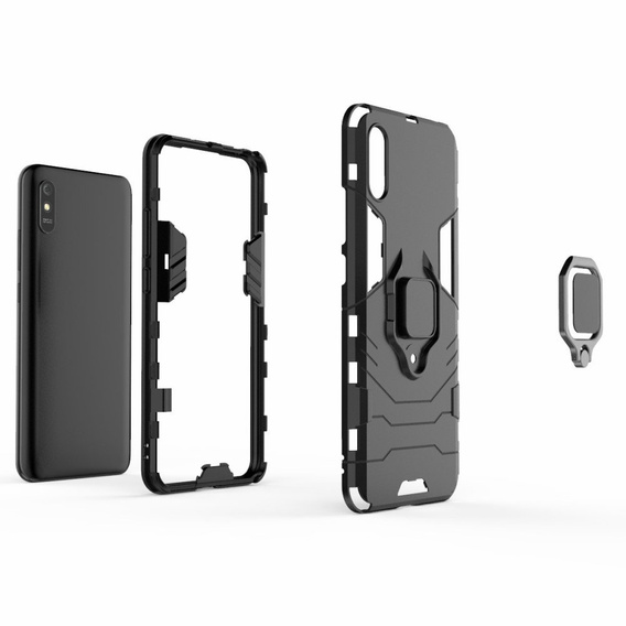 Etui do Xiaomi Redmi 9A, Kickstand Ring, czarne