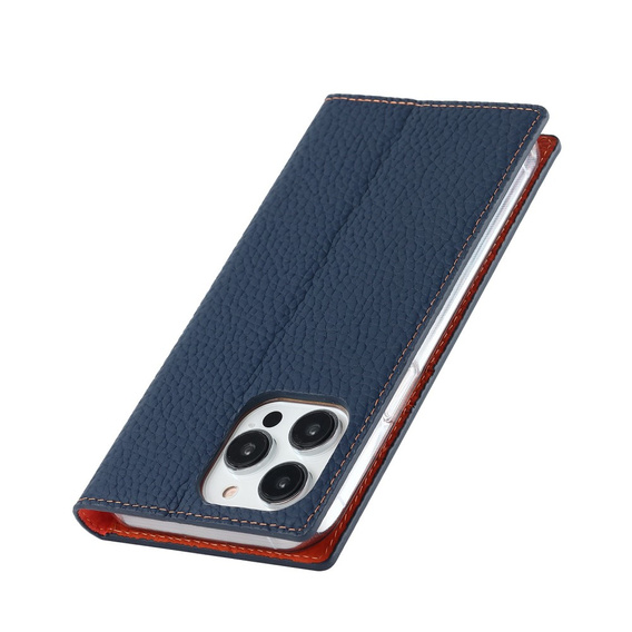 Etui z klapką do iPhone 14 Pro, Litchi Skin Grain, granatowe