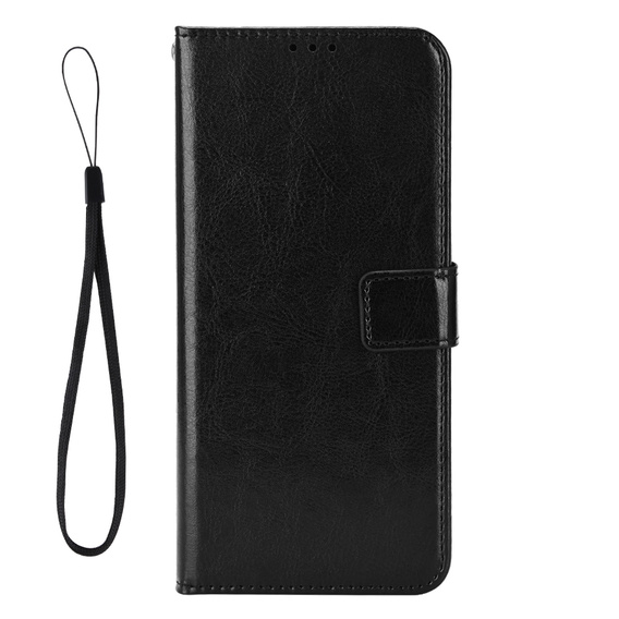 Etui z klapką do Xiaomi Redmi 15 5G / 4G, z fakturą Crazy Horse, czarne
