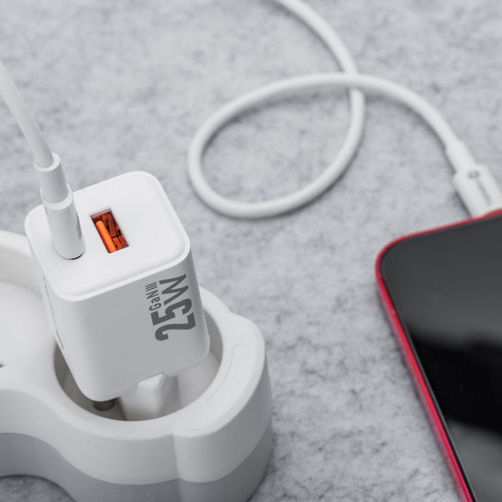 Forcell Mini Ładowarka GaN 25W USB-C + USB-A, kompaktowy adapter do szybkiego ładowania - biały