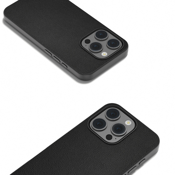 Etui skórzane do iPhone 16 Pro Max, ERBORD Leather MagSafe, czarne + Szkło na ekran