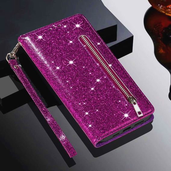Etui z klapką do Samsung Galaxy A36 5G, Wallet Zipper Pocket Glittery, fioletowe
