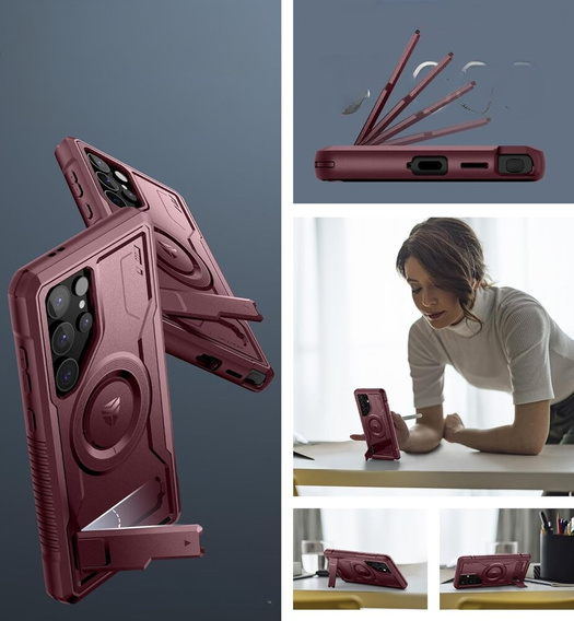 Etui pancerne do Samsung Galaxy S24 Ultra, Dexnor Full Body MagSafe,  czerwone