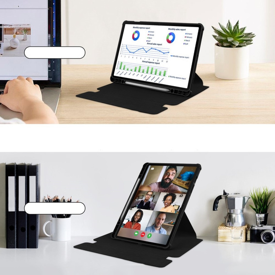 Etui z klawiaturą do Samsung Galaxy Tab S9 FE / S10 FE, Rotary 360° Leather, czarne