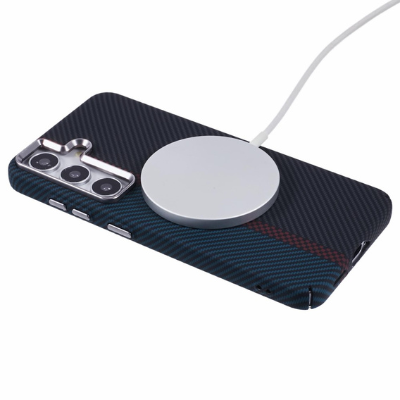 Etui do Samsung S25, Carbon Fiber MagSafe, czarne / niebieskie