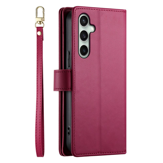 Etui z klapką do Samsung Galaxy S24 FE, Wallet Zipper Pocket, czerwone