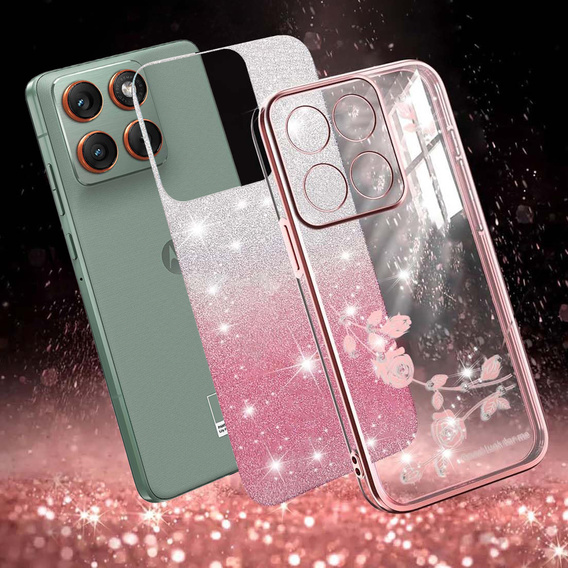 Etui z brokatem Glitter Flower do Motorola Edge 70